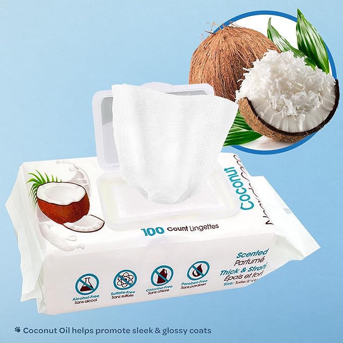 Best Pet Supplies Dog Wipes, Hypoallergenic, Deodorizing, Cleaning for Dogs' Paws, Butt, Face, Grooming, Non-Sticky Formula for Puppy, Cats and Sensitive Skin - 400 Pack, Moisturizing Coconut