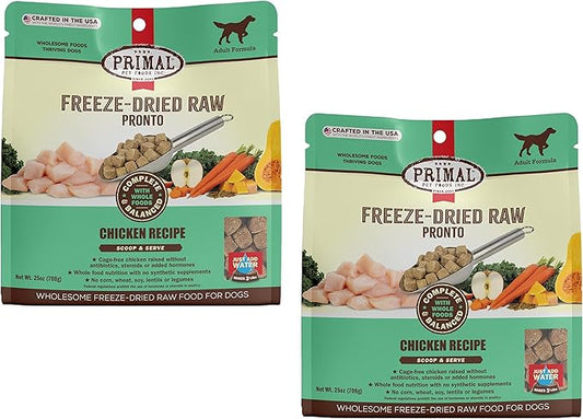 Primal Freeze Dried Dog Food Pronto, Chicken; Scoop & Serve, Complete & Balanced Meal; Also Use As Topper or Treat; Premium, Healthy, Grain Free, High Protein Raw Dog Food (25 oz, 2-pack)