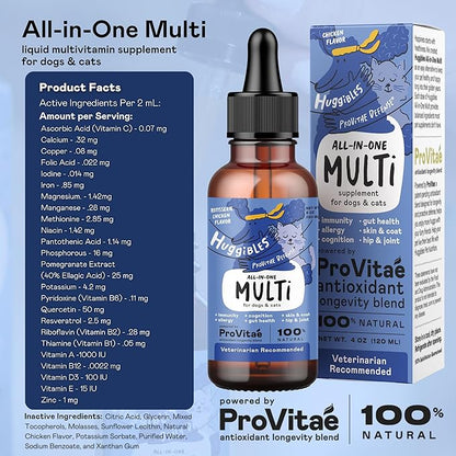 All-in-One Multi Liquid Multivitamin for Dogs and Cats – Daily Supplement with Digestive, Immunity, Allergy & Skin & Coat Support, Mobility Support – Antioxidant Blend for Longevity, 4oz