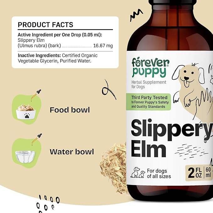 Slippery Elm Tincture for Dogs - Gut Support w/Slippery Elm Bark - Soluble Fiber for Dogs of All Breeds & Sizes - Slippery Elm Digestive Dog Drops - Natural Dog Food Supplements - 2 oz