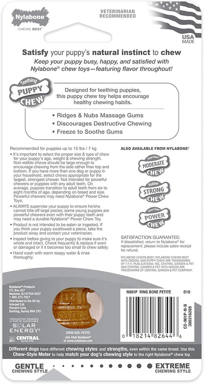 Nylabone Puppy Ring Bone Chew Toy - Puppy Chew Toys for Teething - Puppy Supplies - Chicken Flavor, Small/Petite (1 Count) (Pack of 2)