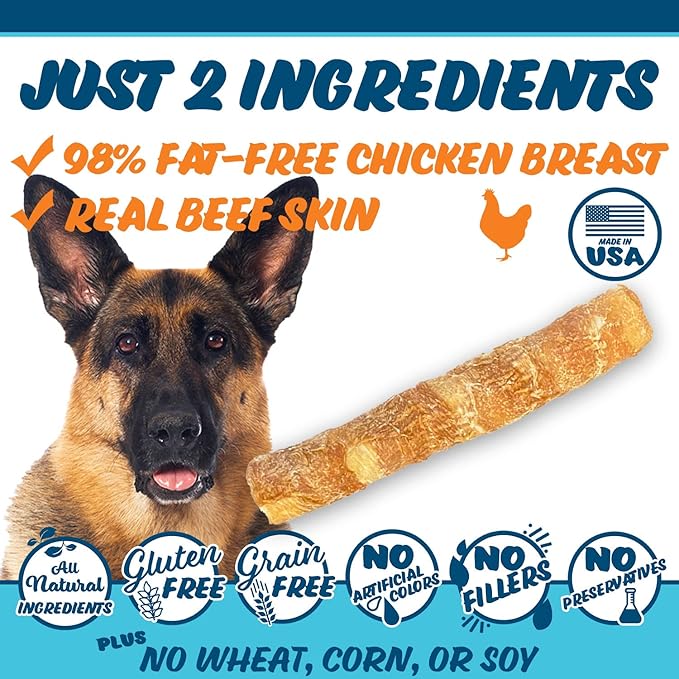 Chicken On A Stick Crunchy & Chewy Chicken Jerky Wrapped Rawhides for Large Dogs, Made in The USA 2-in-1 Dog Treats for Large Dogs, Mega Size 1 Ct