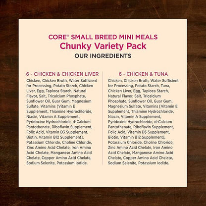 Wellness Core Grain Free Small Breed Mini Meals Chunky Variety Pack, 3 oz (Pack of 12)