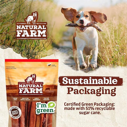 Natural Farm Odor-Free Collagen Dog Chews, (12-Inch, 12-Pack), Long Lasting Bully Sticks & Rawhide Alternative Dog Treats, 95% Collagen, High Protein Best Dental Dog Treats – Medium & Large Dogs