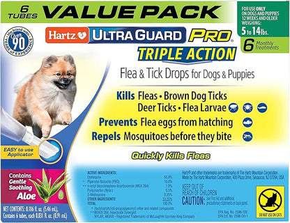 Hartz UltraGuard Pro Topical Flea & Tick Prevention for Dogs and Puppies, 5-14 lbs 6 Monthly Treatments