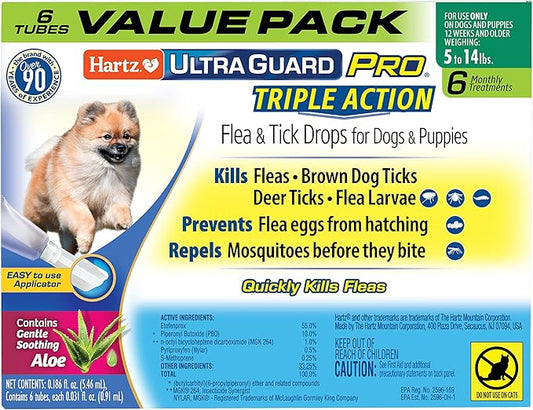 Hartz UltraGuard Pro Topical Flea & Tick Prevention for Dogs and Puppies, 5-14 lbs 6 Monthly Treatments