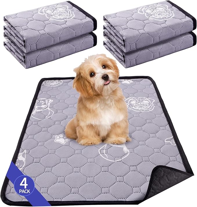 4 Pack Upgrade Washable Pee Pads for Dogs, Reusable Pee Pads for Dogs, Wee Wee Pads, Absorbent Puppy Pads Pet Training Pads, Waterproof Whelping Pads 18"x24" Dog Pee Pad
