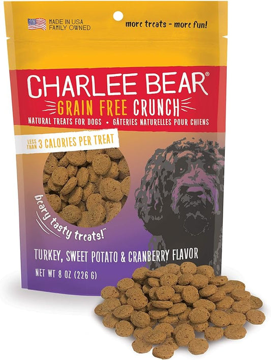 Charlee Bear Grain Free Crunch Dog Treats, Turkey, Sweet Potato & Cranberry Flavor, 8 oz