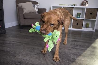 goDog Bubble Plush Skinny Dragons Squeaky Plush Dog Toy, Chew Guard Technology - Green, Large