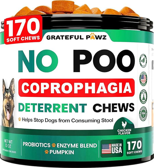 No Poo Chews For Dogs - 170 Chews - Coprophagia Stool Eating Deterrent for Dogs - Prevent Dog from Eating Poop - Stop Eating Poop for Dogs Supplement - Forbid for Dogs - Probiotics & Digestive Enzymes