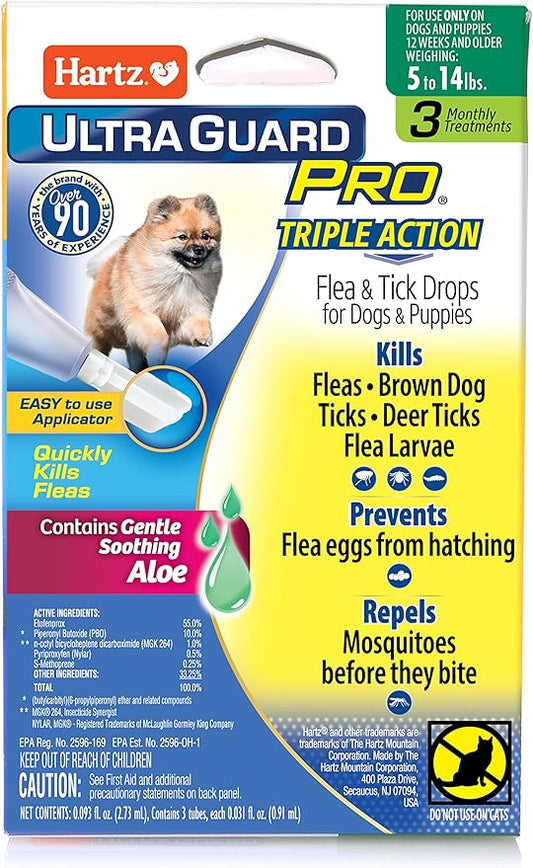 Hartz UltraGuard Pro Topical Flea & Tick Prevention for Dogs and Puppies - 5-14 lbs, 3 Monthly Treatments
