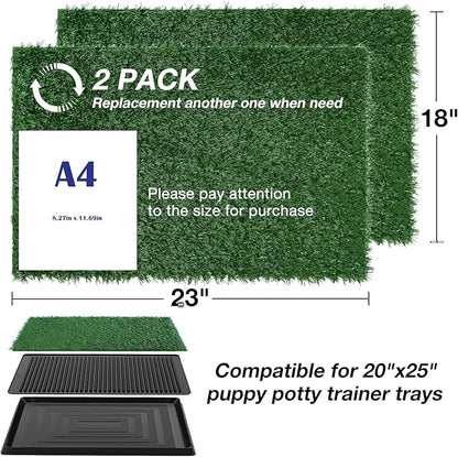 Dog Grass Pee Pad, 2 Packs Replacement Artificial Grass Patch for Potty Tray, Reusable Puppy Training Turf Mat, High Drainage - 23 x 18 Inches