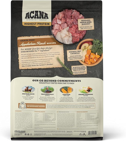 ACANA Highest Protein Dry Dog Food, Appalachian Ranch, Beef Recipe, 4.5lb
