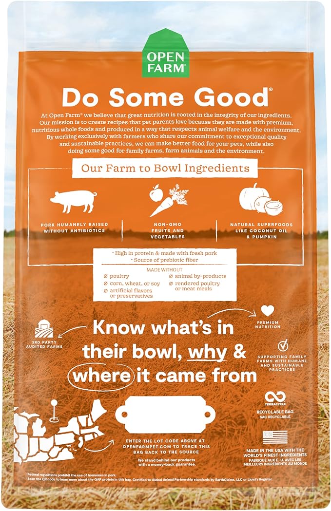 Open Farm Farmer's Table Pork Grain-Free Dry Dog Food, Family Farmed Pork Recipe with Non-GMO Superfoods and No Artificial Flavors or Preservatives, 4 lbs