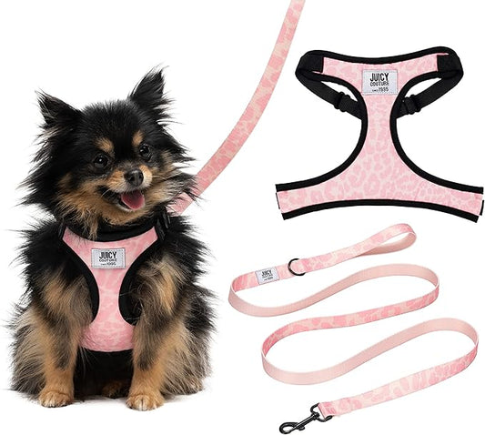 Juicy Couture Pink Camo Dog Harness and Leash Set – Adjustable Puppy Harness with Puppy Leash & Mesh Padding Dog Harness, Medium
