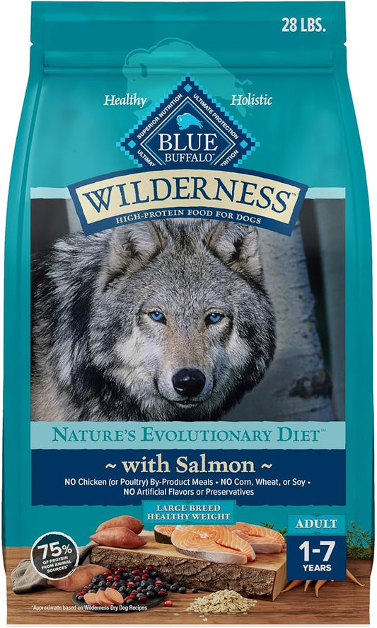 Blue Buffalo Wilderness High Protein Natural Large Breed Adult Dry Dog Food plus Wholesome Grains, Salmon 28 lb bag