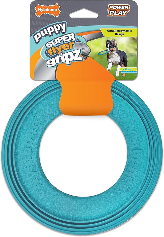 Nylabone Power Play Puppy Super Flyer Gripz Disc for Dogs - Interactive Puppy Enrichment Toys - Puppy Must Haves (1 Count)