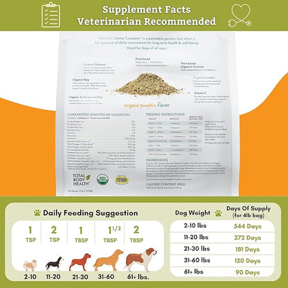 Wholistic Pet Organics: Multivitamin for Dogs Organic, Homemade Dog Vitamins and Supplements-Dog Multivitamin with Probiotics, Healthy Immune System, Digestive Support (Organic Pumpkin, 4 lb)