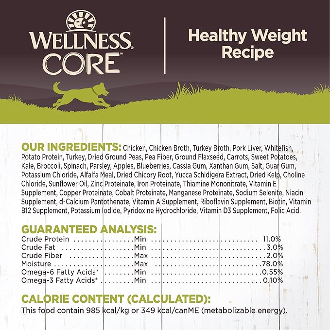 Wellness Natural Pet Food CORE Natural Wet Grain Free Canned Weight Management Dog Food, 12.5-Ounce Can (Pack of 12)