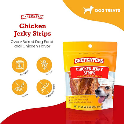 Beefeaters Dog Treats - Chicken Jerky Strips 38oz | Dog Food 100% Real Chicken Breast | Grain-Free, No Additives | Dog Trainig Treats & Healthy Growth | Allergy-Friendly