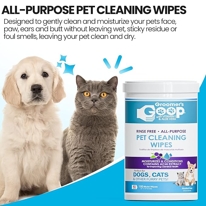 Groomer’s Goop Rinse Free All-Purpose Pet Cleaning Wipes - 150 Count