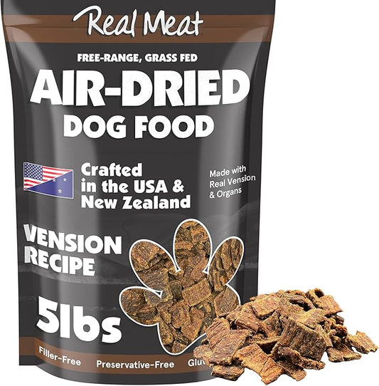 Real Meat Air Dried Dog Food w/Real Venison - 5lb Bag of USA-Crafted Grain-Free Real Meat Dog Food Sourced from Hormone-Free, Free-Range, Grass-Fed Venison - All Natural, High Protein Venison