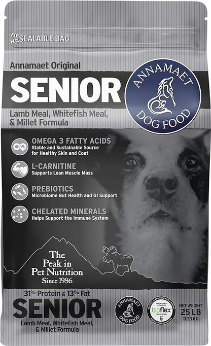 Annamaet Original Senior Dry Dog Food, (Lamb, Whitefish & Millet), 25-lb Bag