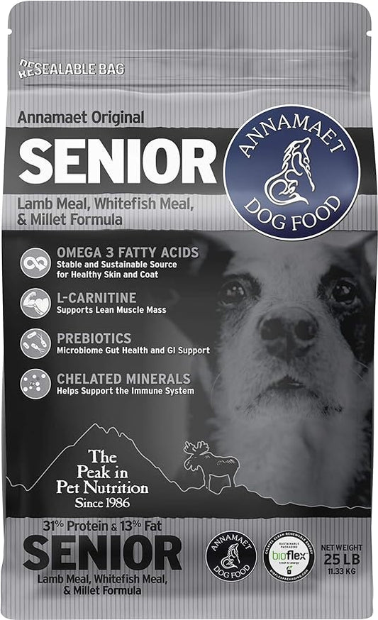 Annamaet Original Senior Dry Dog Food, (Lamb, Whitefish & Millet), 25-lb Bag
