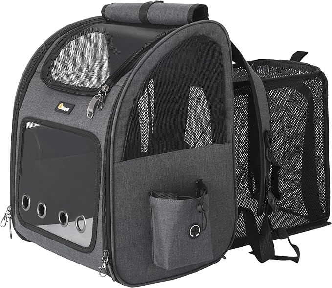 HOOPET Cat Backpack Carrier, Small and Medium Dogs and Cats Bags,Expandable Pet Carrier Backpack,Airline Approved,Suitable for Hiking/Travel/Camping, Etc, Foldable, Easy to Carry (Grey-02)