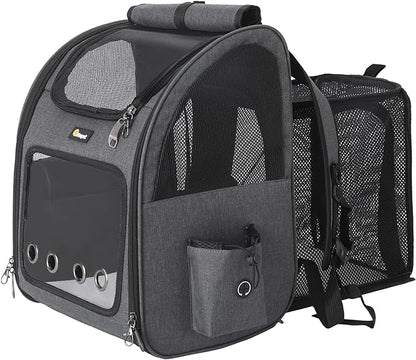HOOPET Cat Backpack Carrier, Small and Medium Dogs and Cats Bags,Expandable Pet Carrier Backpack,Airline Approved,Suitable for Hiking/Travel/Camping, Etc, Foldable, Easy to Carry (Grey-02)