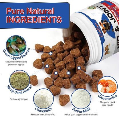 Joint Supplement for Dogs, Glucosamine Chondroitin for Dogs Joint Pain Relief, MSM - Advanced Mobility Chews Reduce Inflammation, Hip & Joint Care - Lamb Flavor - 120 Ct