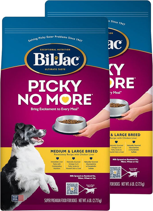 Bil-Jac Picky No More Medium & Large Breed Chicken Liver Recipe Dry Dog Food 6 Pounds (2-Pack)