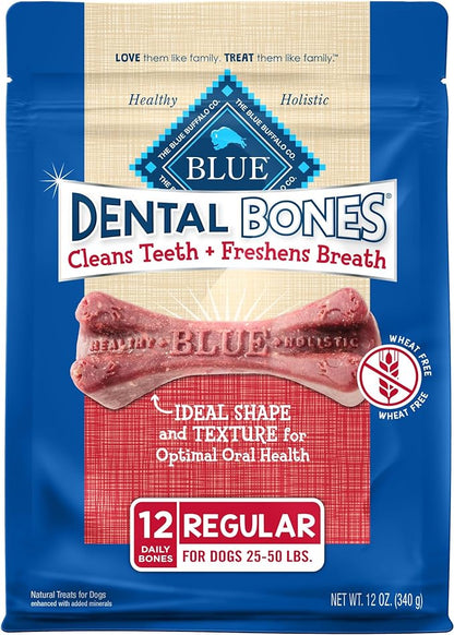 Blue Buffalo Dental Bones Regular Natural Dental Chew Dog Treats, (25-50 lbs) 12-oz Bag