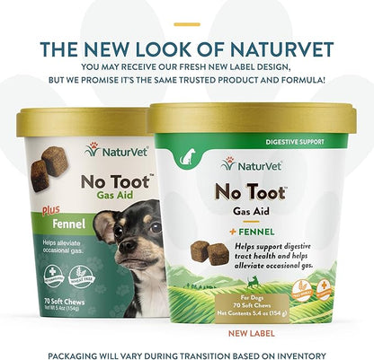 NaturVet – No Toot Gas Aid For Dogs Plus Fennel – 70 Soft Chews | Alleviates Intestinal Gas | Helps Reduce Stool & Urine Odors | 30 Day Supply