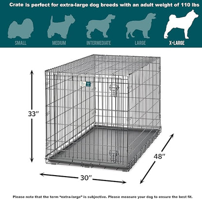 MidWest Homes for Pets XL Dog Crate | MidWest Life Stages Folding Metal Crate | Divider Panel, Floor Protecting Feet, Leak-Proof Pan | 48L x 30W x 33H Inches, XL Dog Breed