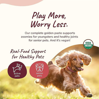 kin+kind Hip+Joint Supplement Dogs & Cats - Organic Healthy Hip+Joint Supplement - Vet Formulated Natural Formula with Organic Turmeric, Black Pepper and Coconut- Small 4oz - Made in USA