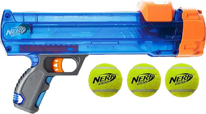 Nerf Dog Tennis Ball Blaster Dog Toy, 12 in Translucent Blaster with 3 Balls