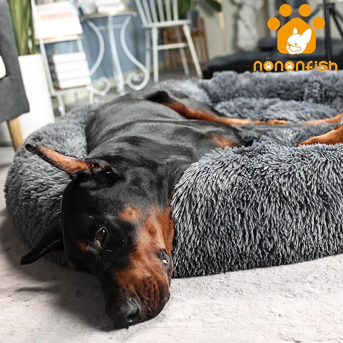 Dog Beds for Extra Large Dogs Calming Dog Bed Washable Fluffy Anti-Anxiety Round Pet Bed 45 Inches Detachable Dog Bed,Fits up to Large Dog