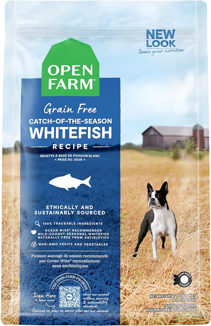 Open Farm Catch-of-The-Season Whitefish Grain-Free Dry Dog Food, Sustainably Caught Fish Recipe with Non-GMO Superfoods and No Artificial Flavors or Preservatives, 4 lbs