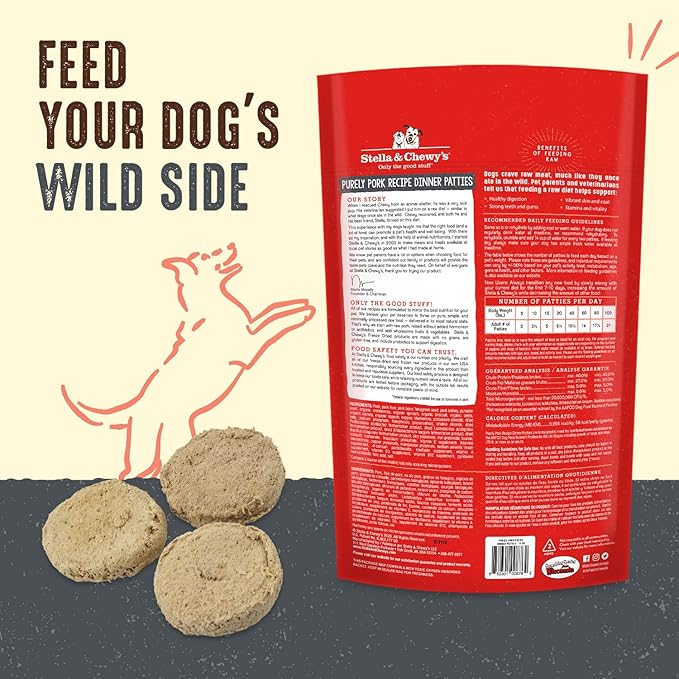 Stella & Chewy's Freeze Dried Raw Dinner Patties – Grain Free Dog Food, Protein Rich Purely Pork Recipe – 14 oz Bag (Packaging may vary)