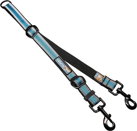 Kurgo Double Dog Leash Extender, Two Dog Lead, Dual Leashes for Dogs, Leash Coupler, Adjustable, Reflective, Tangle-Free, Coastal Blue