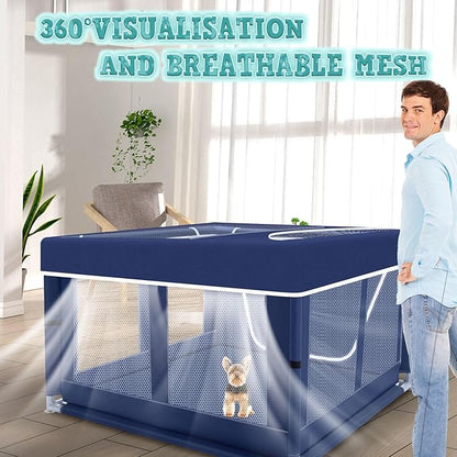 42x42x25.6 Inch Puppy Playpen with Cover, Dog Playpen for Puppies or Small Dogs, Dog Fence Pet Playpen for Indoor & Outdoor, Sturdy Safety Dog Pen with Thickened Fabric, High-Strength Nylon Wire Mesh