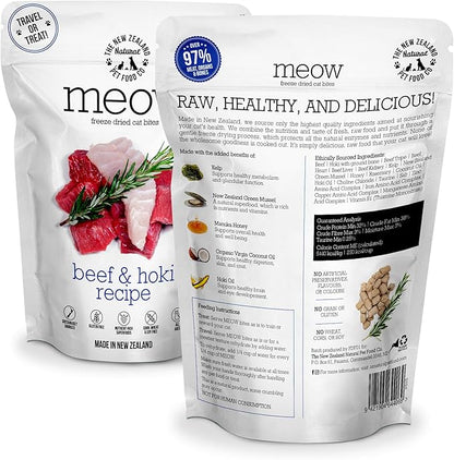 Meow Beef & Hoki Freeze Dried Raw Cat Food, Mixer, or Topper, or Treat - High Protein, Natural, Limited Ingredient Recipe 1.7 oz