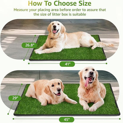 LOOBANI Dog Grass Pad with Tray Large, Indoor Dog Potties for Apartment and Patio Training, with 2 Packs Loobani Dog Grass Pee Pads for Replacement(Tray Potty 45 * 29inch)
