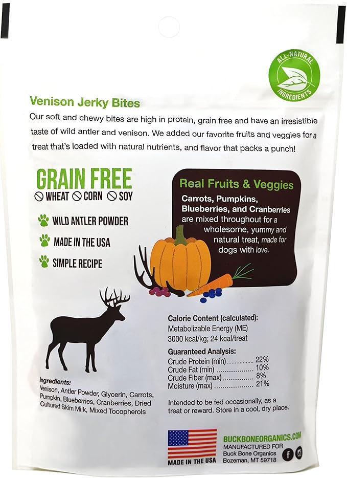 Buck Bone Organics Venison Jerky Bites with Real Antler Powder, Made in The USA… (4 OZ)