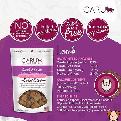 Caru - Soft n’ Tasty Baked Bites - Lamb Bites Dog Treats - Flavorful Training Treats - 4 oz bags - Pack of 3