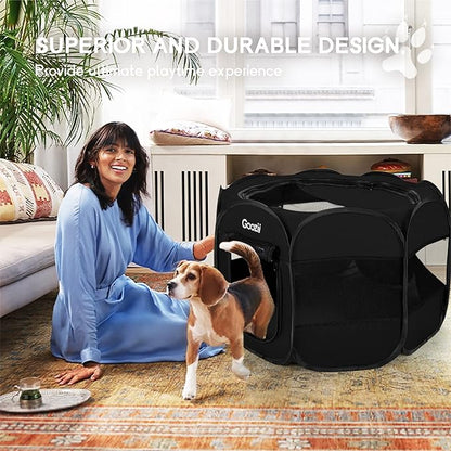 Kitten Cat Playpen for Indoor Cats Enclosed, Portable Foldable Pet Dog Playpen Outdoor Play Tents Crate Cage with Zipper Top Cover Door for Puppy Outside Rv Car Camper (Black, Small Size)
