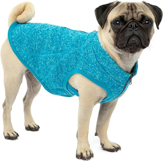 Kurgo Core Dog Sweater, Knit Dog Sweater with Fleece Lining, Cold Weather Pet Jacket, Zipper Opening for Harness, Adjustable Neck, Year-Round Sweater for Small Dogs (Heather Blue, X-Small)