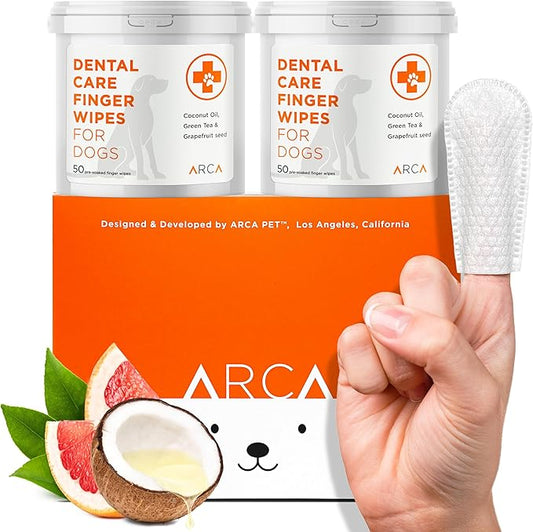 Dental Finger Wipes for Dogs - 100 Wipes - Dog Dental Teeth Cleaning Wipes for Dogs - Pre-Soaked Oral Cleaning Pads- Reduces Plaque, Tartar & Dog Breath Freshener