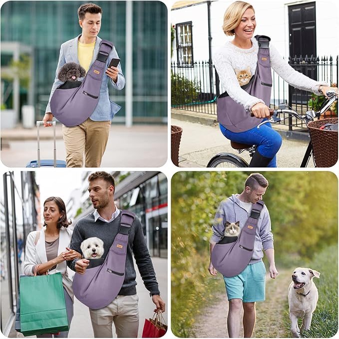 Cuby Dog and Cat Sling Carrier - Hands Free Reversible Pet Papoose Bag - Soft Pouch and Tote Design - Suitable for Puppy, Small Dogs Cats Outdoor (Purple, Adjust strap 2.0)